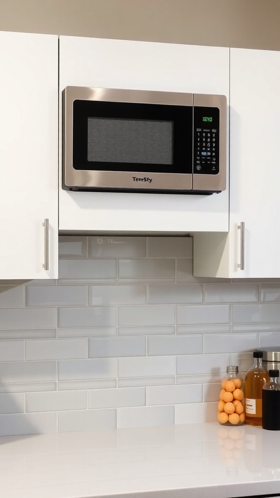 Microwave Wall Mount Installation Guide A wall-mounted microwave in a contemporary kitchen setting.